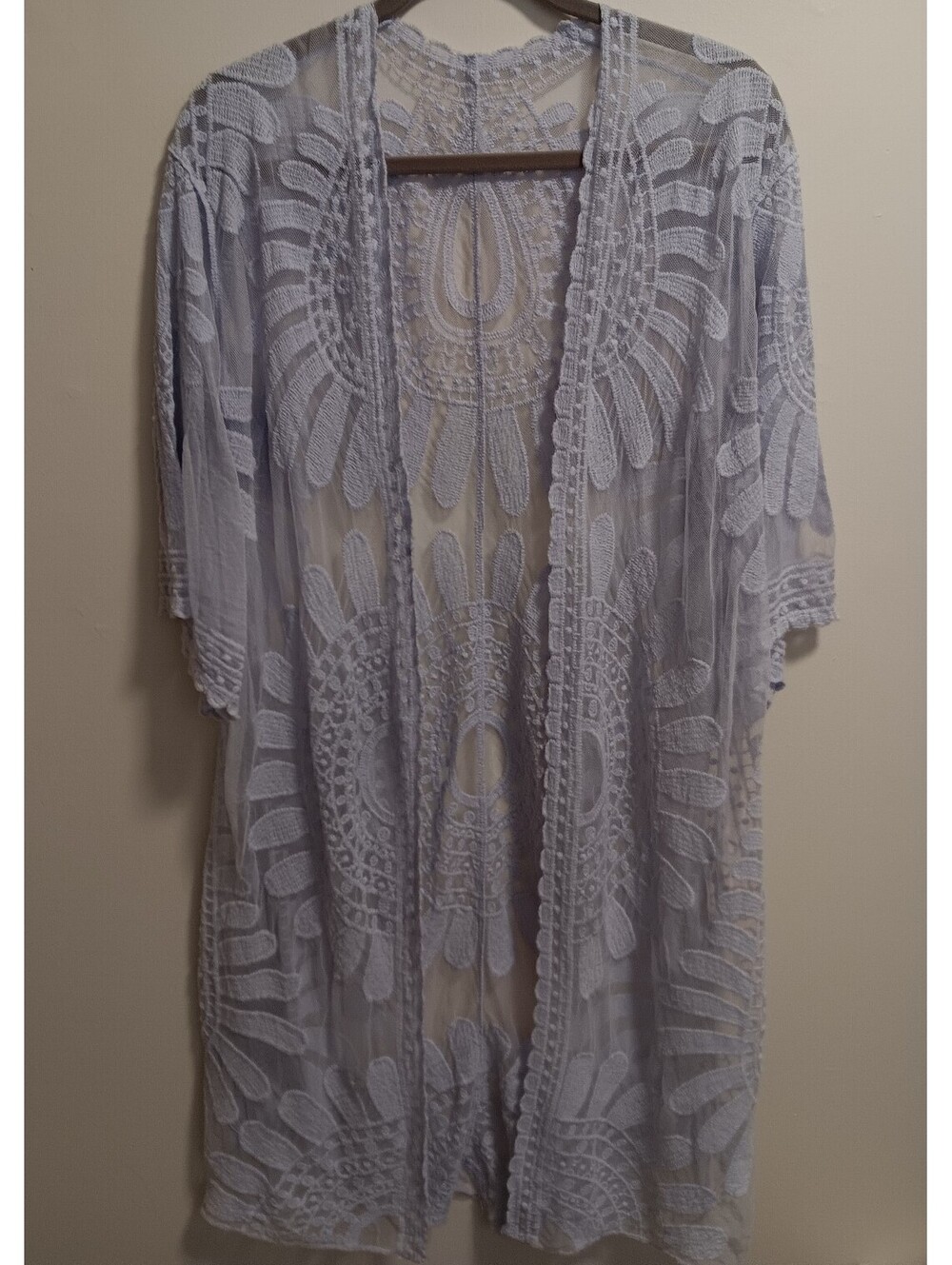 Women's embroidered duster kimono sheer lace